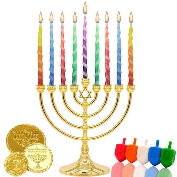 Dripless Hanukkah Candles Multicolored Striped Deluxe Tapered Decorations - Picture 6 of 7